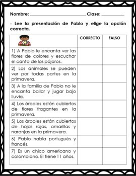 Spanish Reading Comprehension: La Primavera (Spanish Spring) WORKSHEETS
