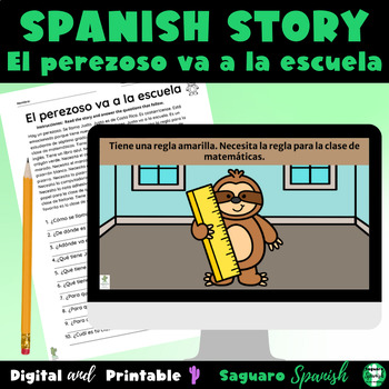Preview of Spanish Reading Comprehension | Present Tense Story | School Classes & Supplies 