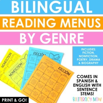 Preview of English & Spanish Reading Response Menus by Genre - Bilingual Reading Response