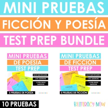 Preview of Spanish Reading Mini Quizzes Test Prep Bundle - Ficción y Poesía