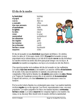 Preview of El día de la madre Lectura: Mother's Day Spanish Reading + Worksheet