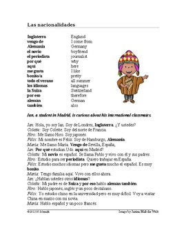 Preview of Nationalities in Spanish Reading + Worksheet: Las Nacionalidades