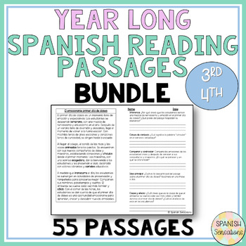 Preview of Spanish Reading Passages 3rd 4th Year Long BUNDLE Comprensión lectoras