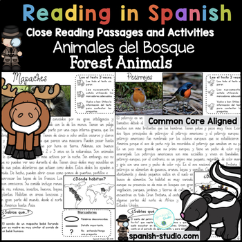 Preview of Spanish Reading Passages: Forest Animals