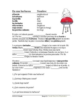 Preview of Una barbacoa de verano: Spanish Reading + Worksheet in Preterite / Pretérito