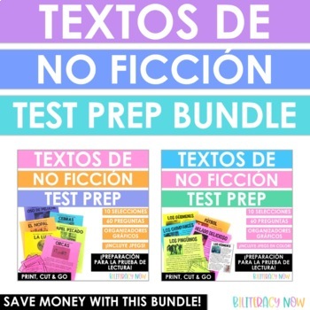 Preview of Spanish Reading Test Prep with Task Cards BUNDLE - 20 textos de no ficción
