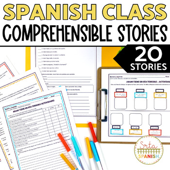 Preview of Spanish Reading Comprehension Worksheets Printable Stories Spanish 1 Sub Plans