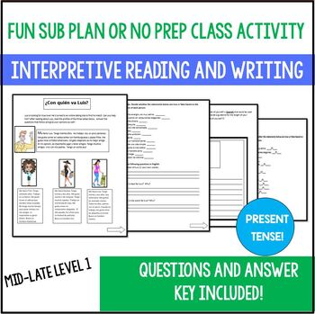 Preview of Spanish Reading and Writing Activity Fun Sub Plan Activity