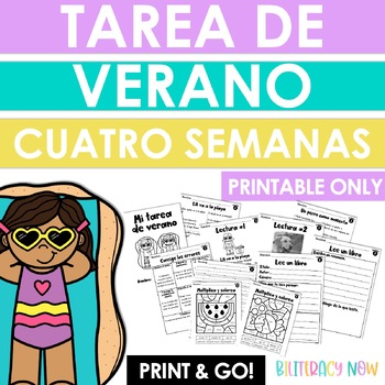Preview of Spanish Reading and Writing Summer Packet - Four Weeks - Tarea de verano