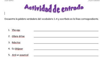 Spanish Realidades 2 1-A Vocabulary Word Scramble (11 words/phrases)