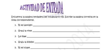 Spanish Realidades 4B Entry Activity- Word Scramble (10 Words/Phrases)