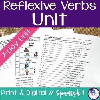 Preview of Spanish Reflexive Verbs Unit - los verbos reflexivos daily routine activities