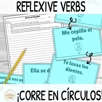 Preview of Spanish Reflexive Verbs ¡Corre en Círculos! Review Game Activity with DIGITAL