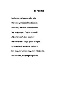 Spanish Reflexive Verbs Poem - Oral Assessment by Tienda Lodge | TPT