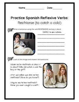 Preview of Spanish Reflexive Verbs Worksheet: Resfriarse