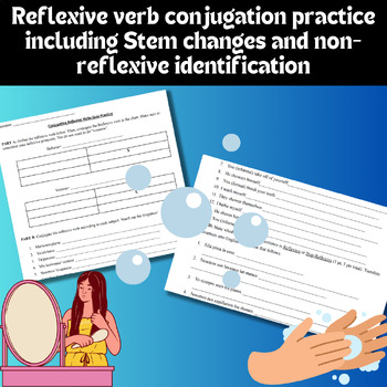 Preview of Spanish Reflexive verb Practice includes stem changes and non-reflexive forms