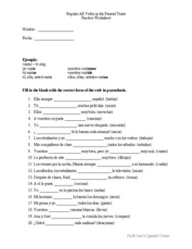 Preview of Spanish Regular AR Verbs in the Present Tense