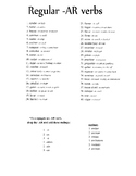Spanish Regular -AR verbs vocabulary list