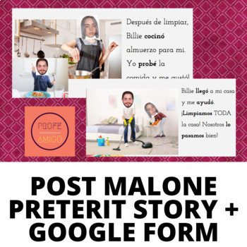 Preview of Spanish Regular Preterit Story + Google Form (Post Malone & Billie Eilish)