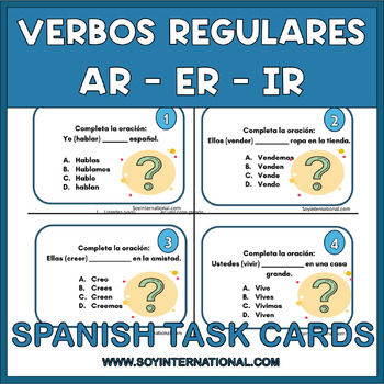 Preview of Spanish Regular Verbs AR, ER, IR Task Cards