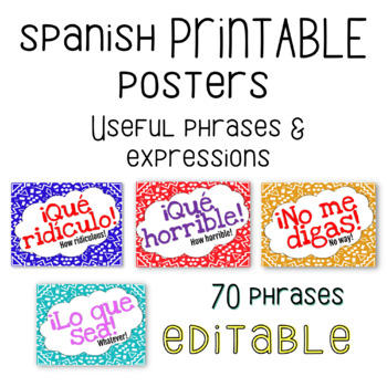 Preview of Spanish Rejoinder / Useful Phrases 70+ Posters - Printable/ EDITABLE, Word Wall