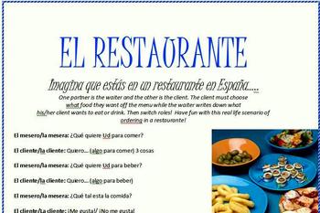 Preview of Spanish Restaurant Role Play Activity!!