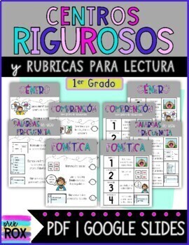 Preview of Spanish Rigorous Centers & Rubrics | First Grade | Google Slides & Printables
