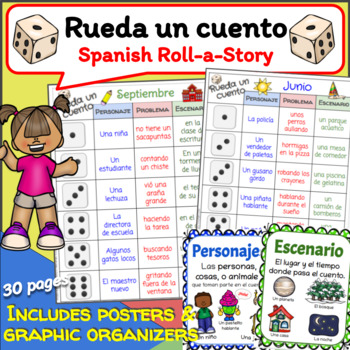 Preview of Spanish Roll-a-Story Writing Center  Centro de Escritura Rueda un Cuento Español