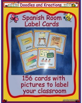 spanish room label cards by doodles and kreations tpt