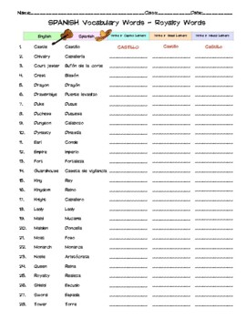 Spanish Types Of Sports Vocabulary Word List Column Worksheet