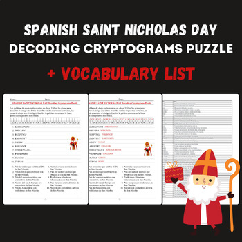 Preview of Spanish SAINT NICHOLAS DAY Decoding Cryptograms Puzzle Vocabulary Worksheets
