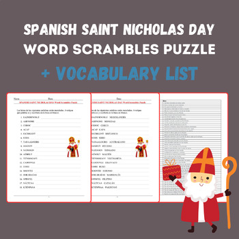 Preview of Spanish SAINT NICHOLAS DAY Word Scrambles Puzzle Vocabulary Worksheets