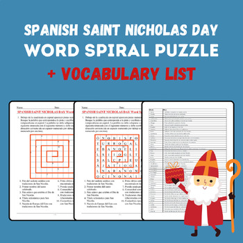 Preview of Spanish SAINT NICHOLAS DAY Word Spiral Puzzle Vocabulary Worksheet Activity