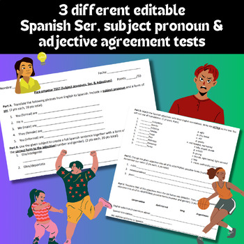 Preview of SER Subject Pronoun Adjective Agreement Test (3 different editable tests)