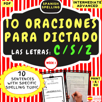 Preview of Spanish spelling dictation activities Set 1 No prep Dictado letras C S Z