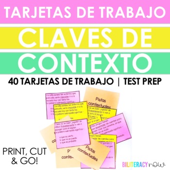 Preview of Spanish Context Clues Task Cards - 40 Tarjetas - Claves de contexto