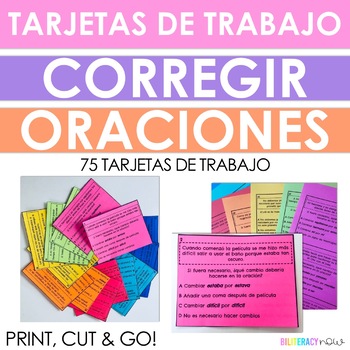 Preview of Spanish Writing EDITING Task Cards - 75 tarjetas de trabajo para corregir