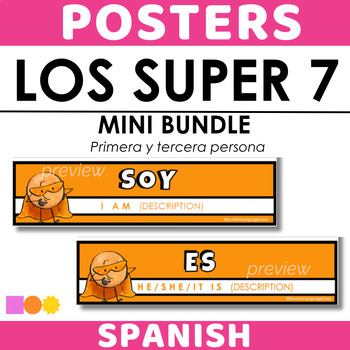 Preview of SPANISH SUPER 7 BUNDLE - High Frequency Verbs Posters for Bulletin Board