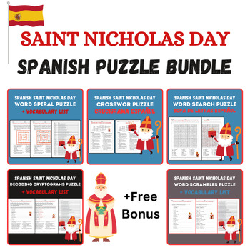 Preview of Spanish Saint Nicholas Puzzle Vocabulary Bundle +Free Bonus