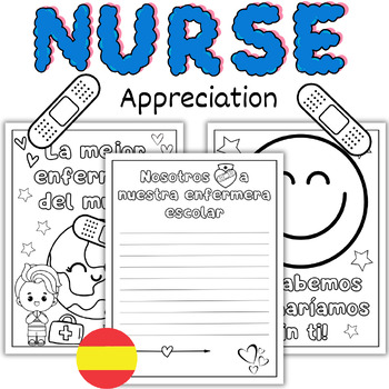 Preview of Spanish School Nurse Appreciation Day Cards - Gracias Coloring Pages and Writing