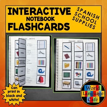 Preview of Spanish School Supplies Flashcards Interactive Notebook Materiales escolares