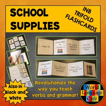 Preview of Spanish School Supplies Interactive Notebook Trifold Flashcards