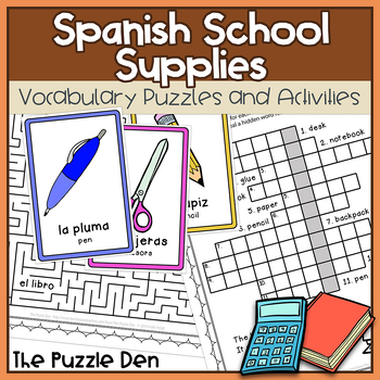 Preview of Spanish School Supplies Puzzles and Activities