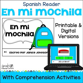 Preview of Spanish School Supply Reader Material Escolar Print & Boom Cards with Audio