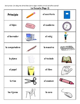 Spanish School Vocabulary Dominoes