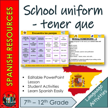 Preview of Spanish -  School uniform - tener que