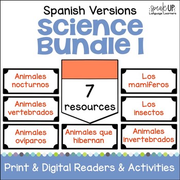 Preview of Spanish Science Bundle Readers & Activities Print & Digital Boom Cards w Audio
