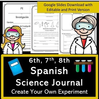 Preview of Spanish Science Experiment Journal | Digital Or Print | Grades 6, 7, 8