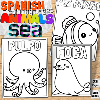 Preview of Spanish Sea and Water Animal Labels Printable Coloring Pages | Sea & Ocean Book