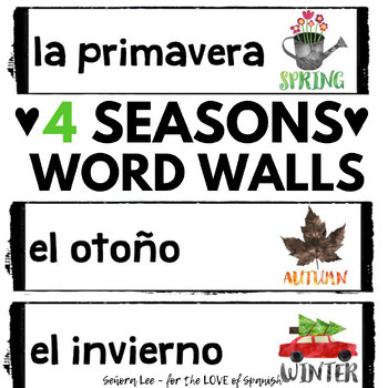 Preview of Spanish Classroom Decor - Spanish Word Walls - Spanish Seasons Bulletin Boards
